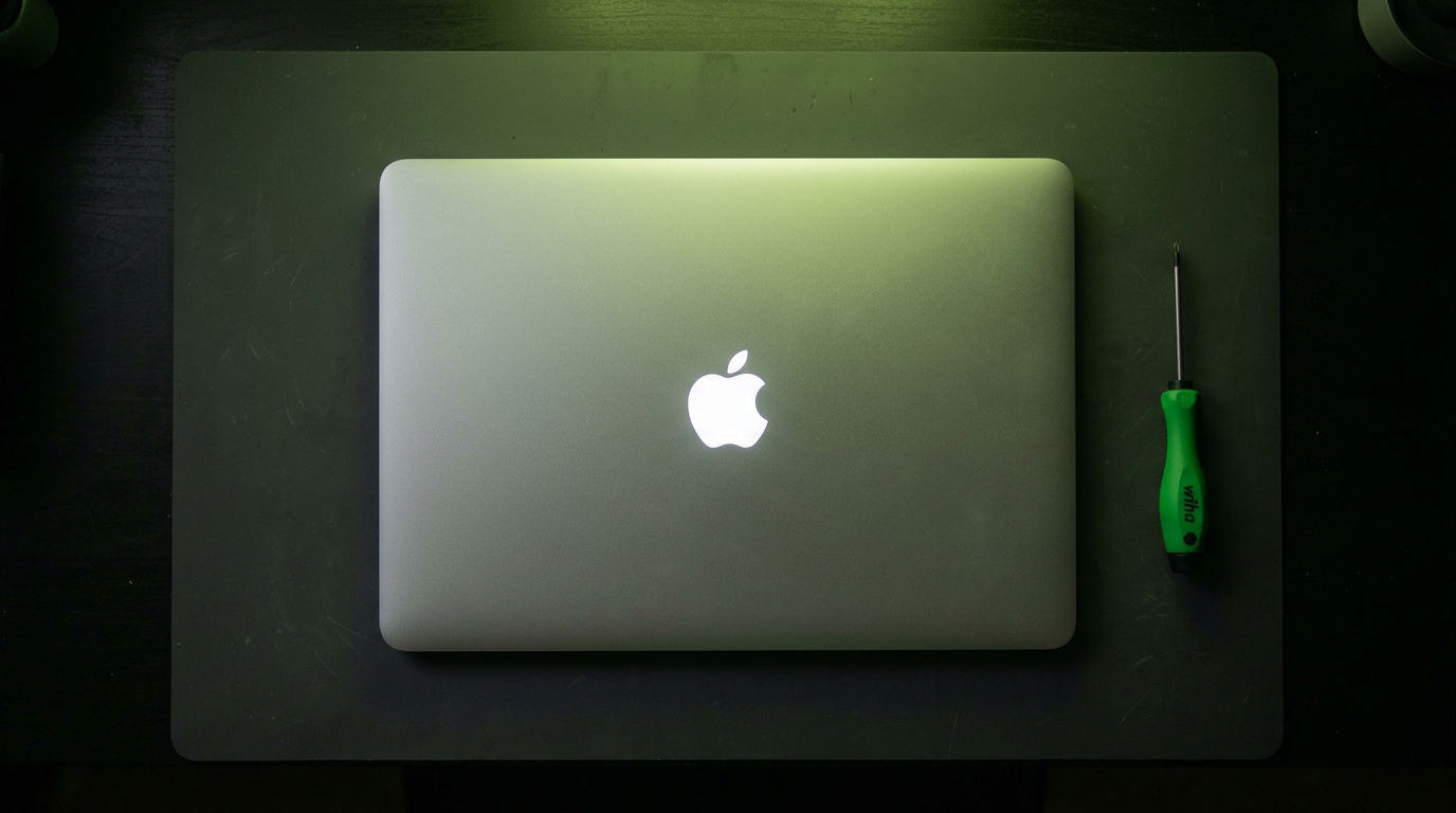 MacBook Pro with bottom case removed showing dust-packed fans and heatsink causing thermal issues