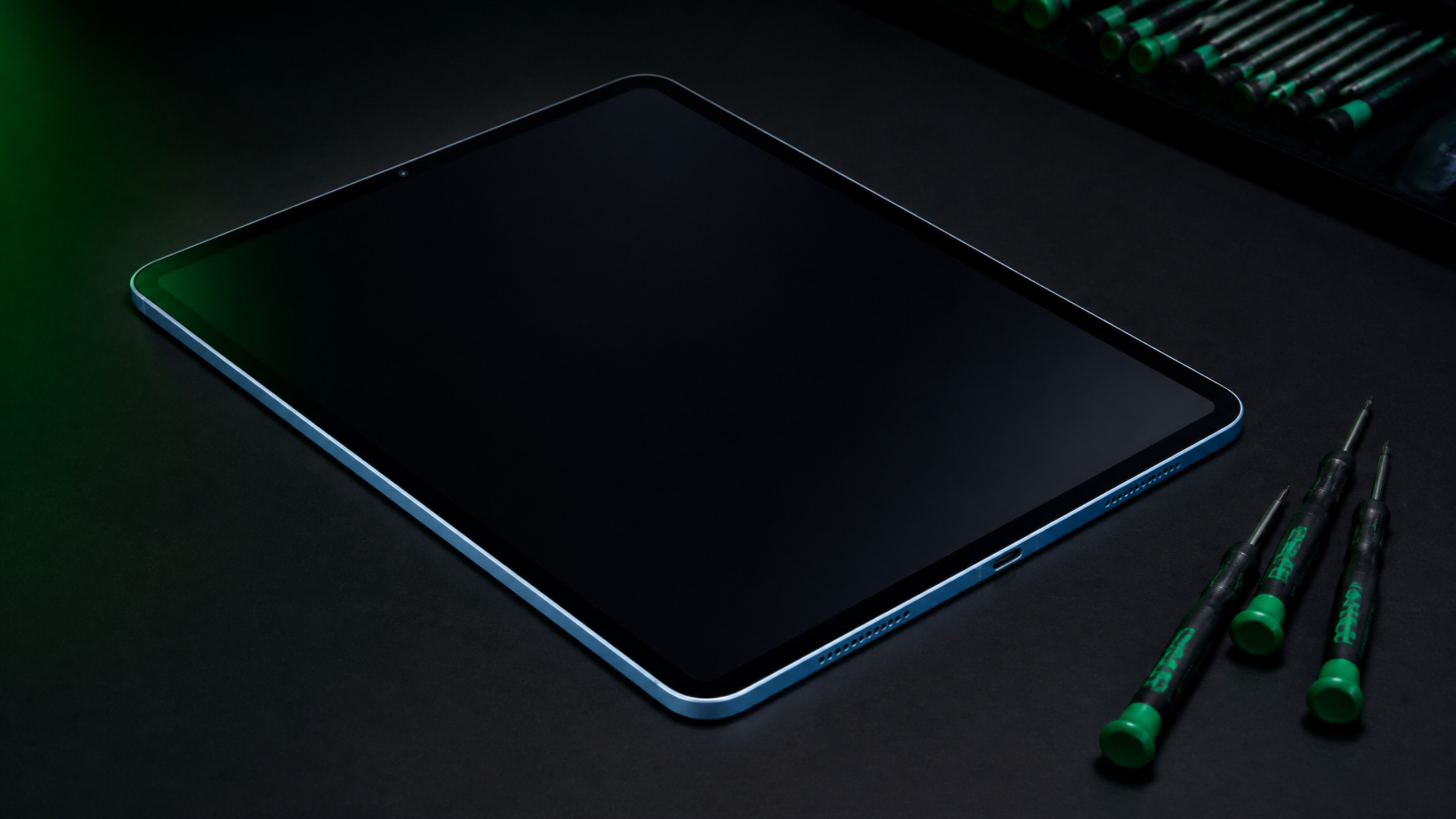 iPad Air on a WarriorMac repair bench in Tampa
