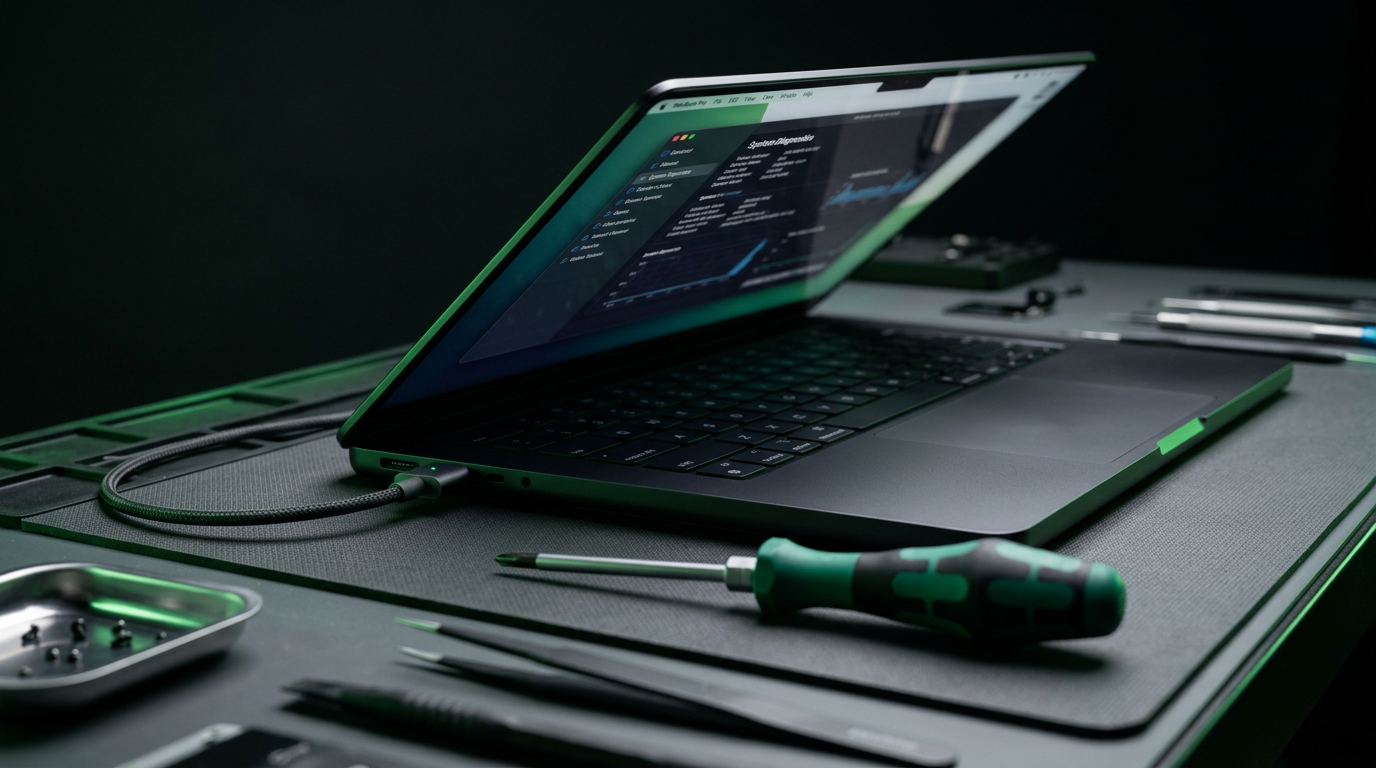 MacBook Pro M3 on a WarriorMac repair bench in Tampa